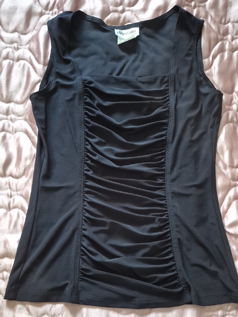 Sleeveless Black Ruched Front Tank Top -